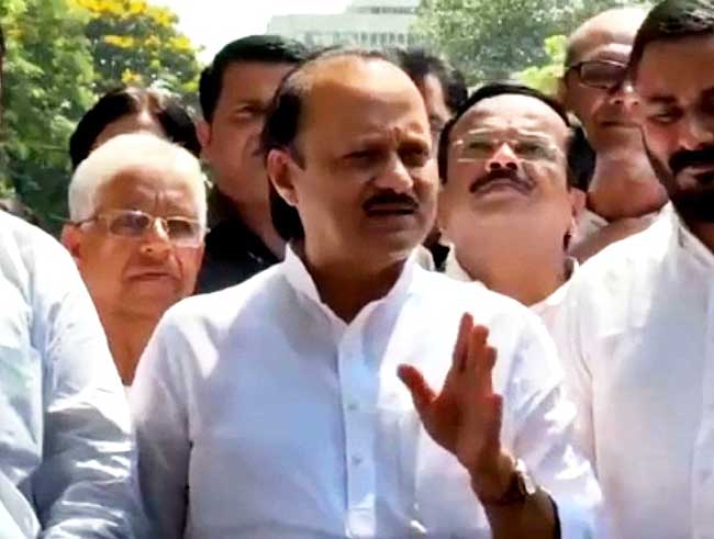 Ajit Pawar seeks Sharad Pawar’s blessings, 30 MLAs attend rival NCP meet