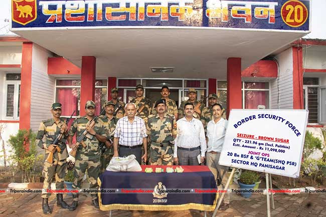 BSF in Tripura seizes brown sugar worth over Rs. 1 Cr from Silchar-Agartala train