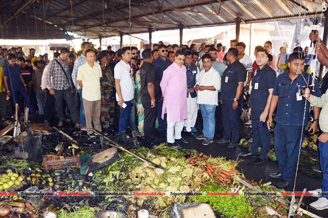 Devastating fire gutted shops into ashes at Battala Bazar; CM Dr Manik Saha, mayor visits spot