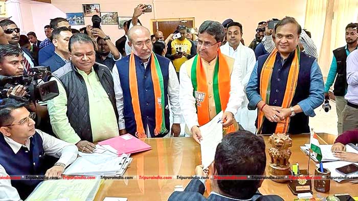 CM Dr. Manik Saha accompanied by CMs of Assam, Manipur files nomination; Papia, Sudip submits nomination