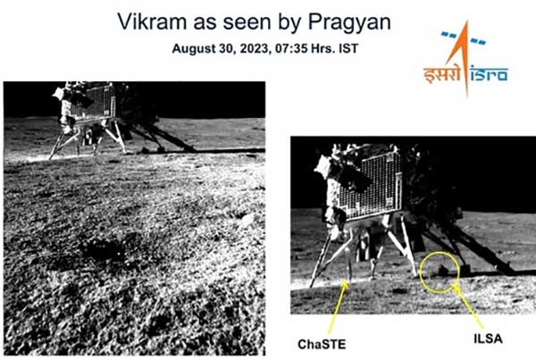 India’s moon rover Pragyan takes snaps of moon lander Vikram