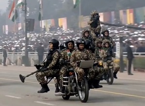 Women display motorcycle daredevil stunts at R-Day parade