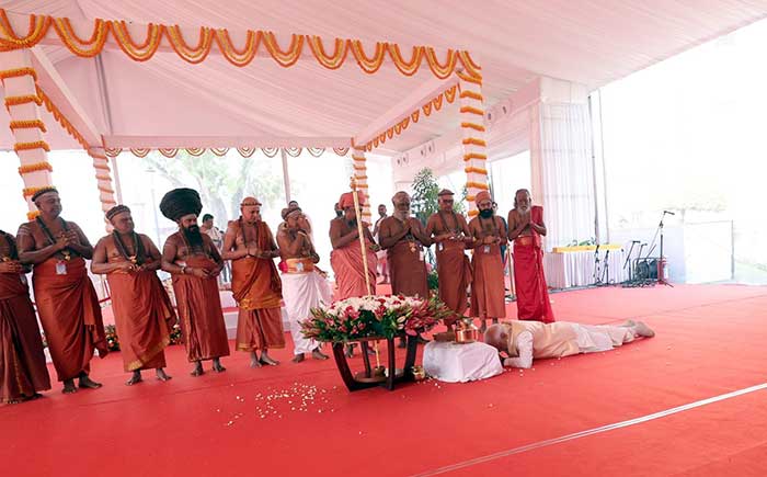 PM Modi bows down before 'Sengol' ahead of placing it in new Parliament House