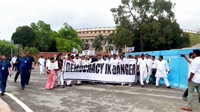 Oppn MPs take out protest march over Adani issue, seek JPC probe