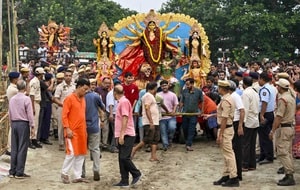 Peaceful Durga Puja idol immersion in Assam