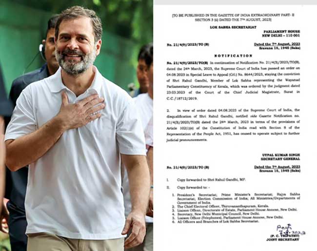 Rahul Gandhi's Lok Sabha membership restored