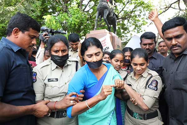 Sharmila detained in Hyderabad during protest on women's day