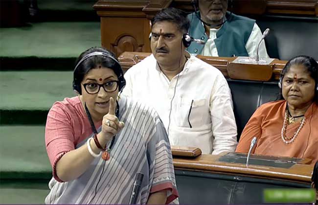 Smriti Irani slams Rahul Gandhi over his alleged gesture of flying kiss