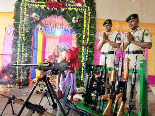 Guns and roses: Tripura State Rifles’ bravehearts worship arms on Vishwakarma Puja